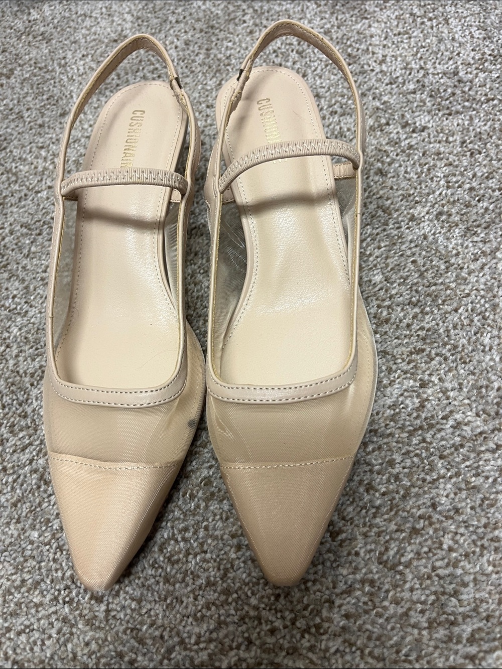 Comfortiva Women's Beige Pointed-Toe Slingback Flats